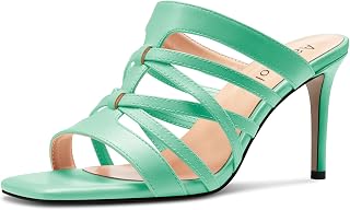 Aachcol Women's Medium Heel Open Heel Square Toe Sandals Slip-on Wedding Summer 8 cm Heels