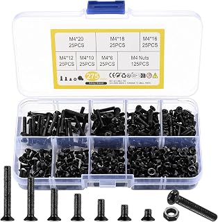 M4 Flat Head Machine Screws and Nuts Kit, 275 Pcs Black Countersunk Head Phillips Screws Bolts Hex Nuts Assortment Kit - M4 x 6mm/ 10mm/ 12mm/ 16mm/ 18mm/ 20mm