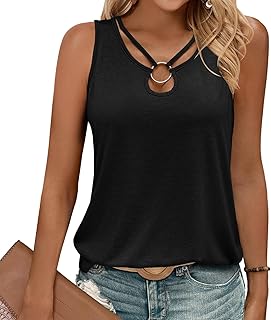 Gihgoew 2025 Summer Tank Tops for Women with Ring Cutout and Keyhole Collar Sleeveless Fashion