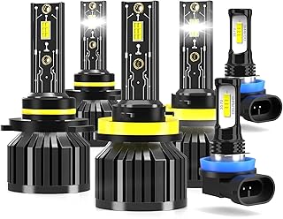 LED Headlight Bulbs Fit For Jeep Compass 2014-2021 Light Bulbs,9005 High Beams + H11 Low Beams + h11 Fog Light Bulb,Plug N Play,Super Bright 6000K White Light,Pack of 6