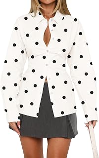MISSACTIVER Women's Lapel Collar Button Down Shirt Cinch Waist Long Sleeve Casual Work Dressy Tunics Blouse Corset Tops