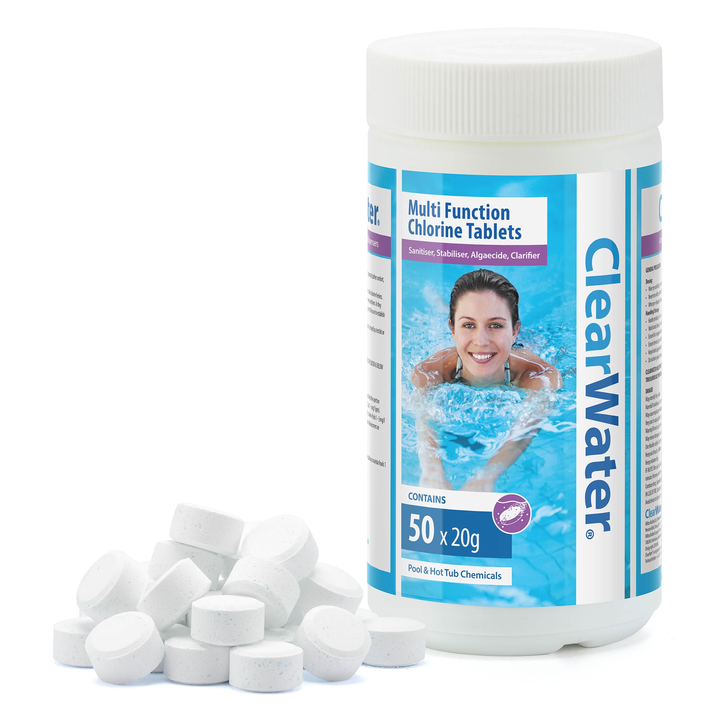 Clearwater 4-in-1 Chlorine Tablets for Hot Tub, Spa & Pool, 1kg 50 x 20g | Multi