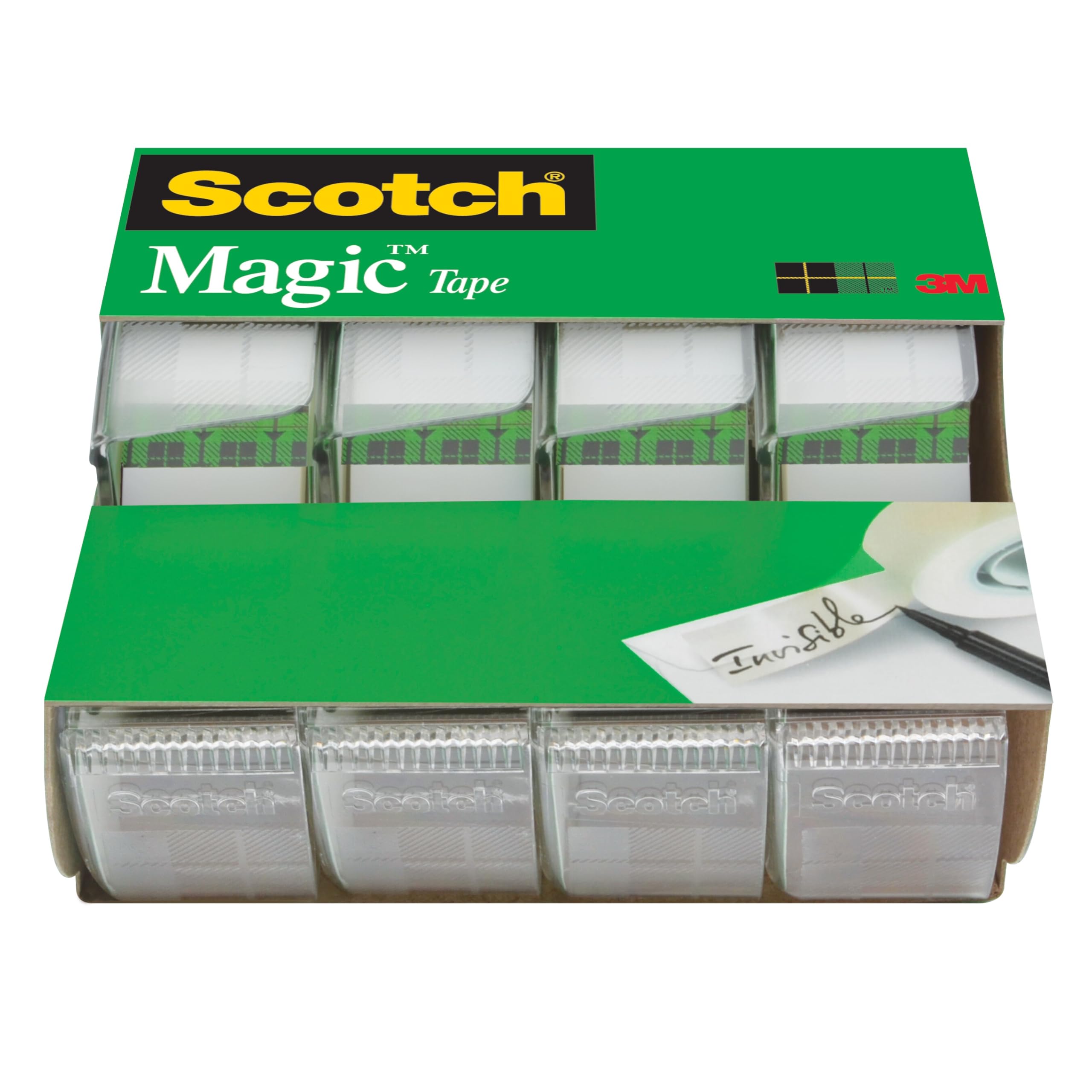 Scotch Magic Tape, 4 Dispensered Rolls, Numerous Applications, Invisible, Engine