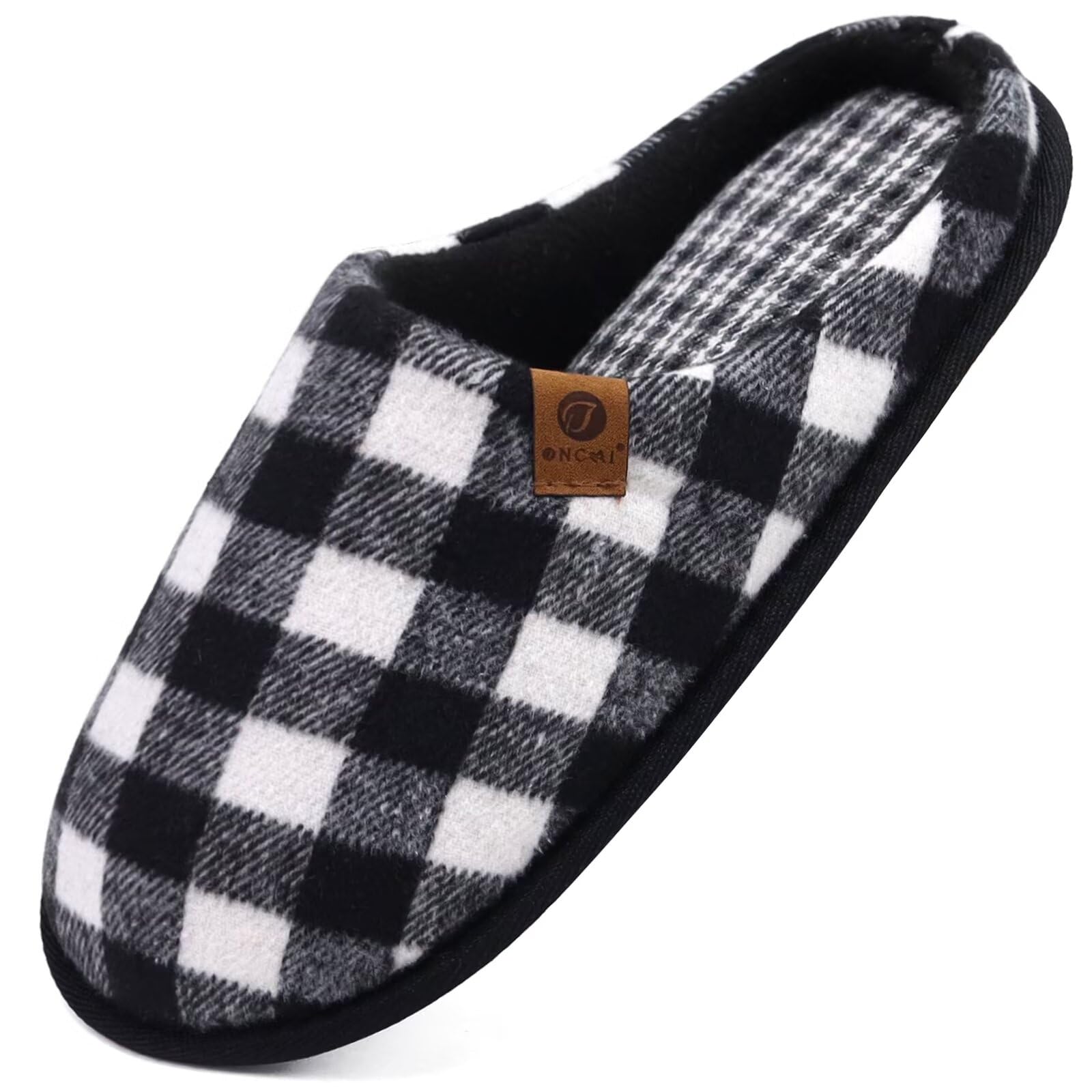 ONCAI Men's Winter Slippers, Comfortable Memory Foam Warm Wool Home Shoes with N