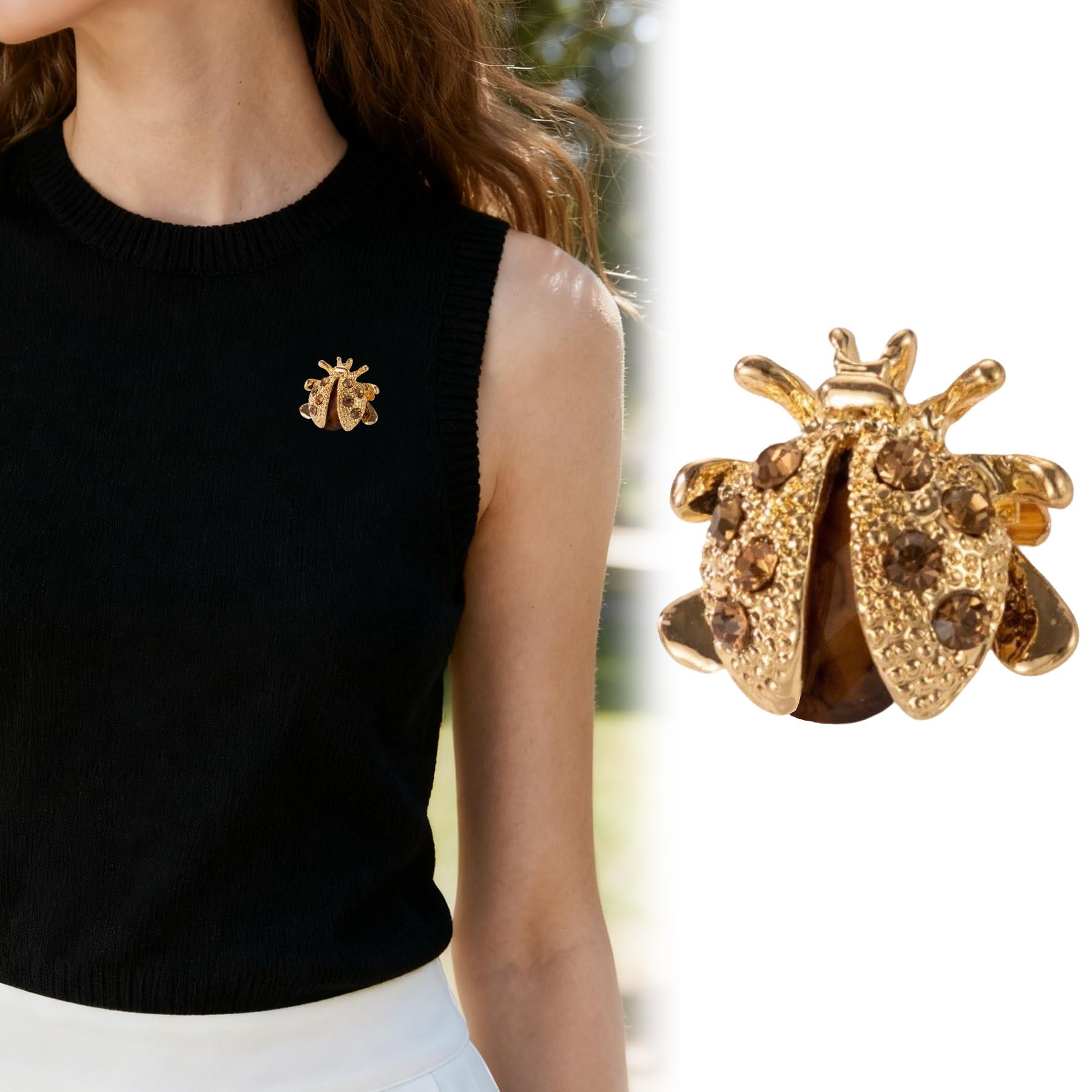 Crystal Ladybug Brooch Pins for Women Elegant Enamel Animal Rhinestone Brooches 