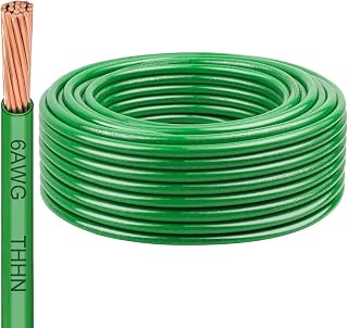 6 AWG THHN Stranded Bare Copper Wire 100FT Green Grounding Wire, Electrical Wire, 600V Rated Building Wire, Ideal for Panel Wiring, Grounding, Lighting Circuits, Control Systems
