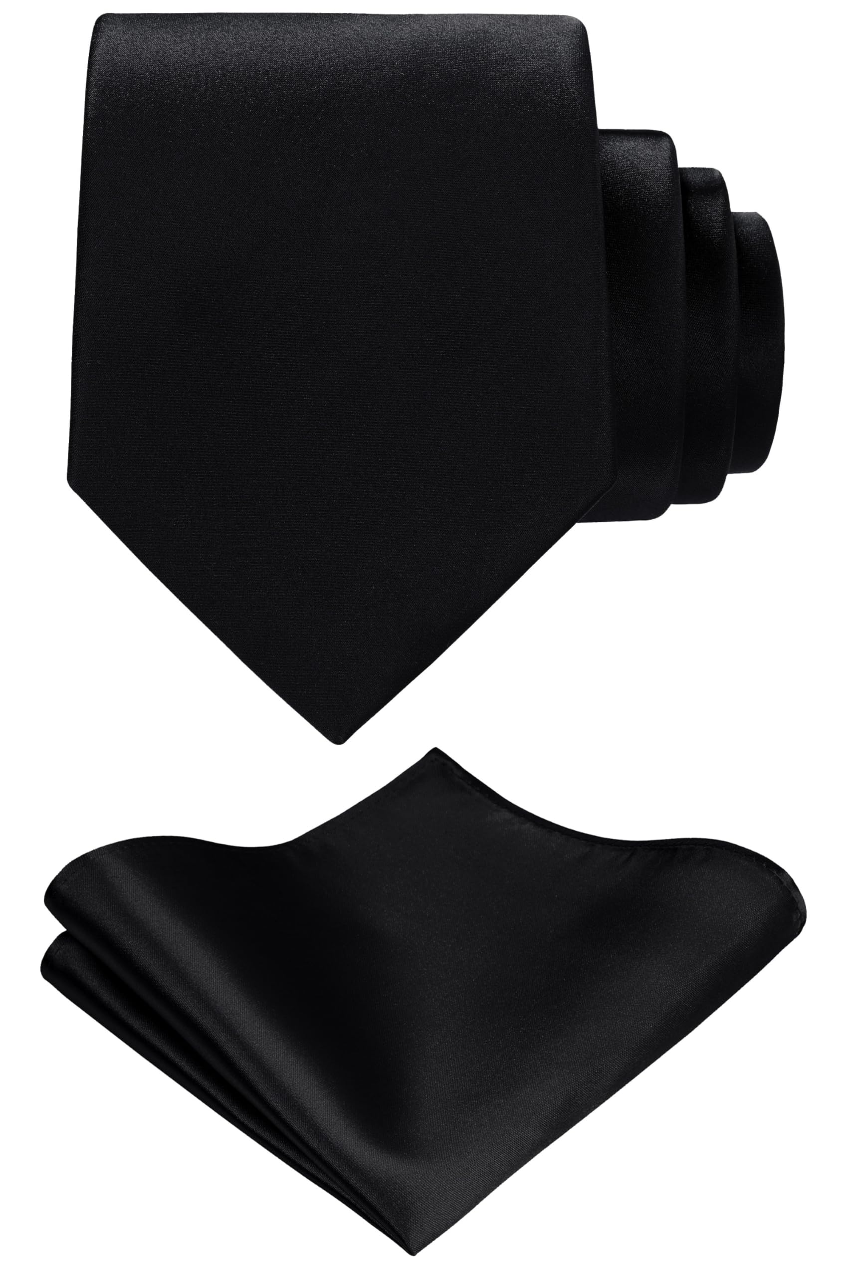 TIE G Solid Satin Woven dyed Color Formal Black Necktie and Pocket Square Sets i