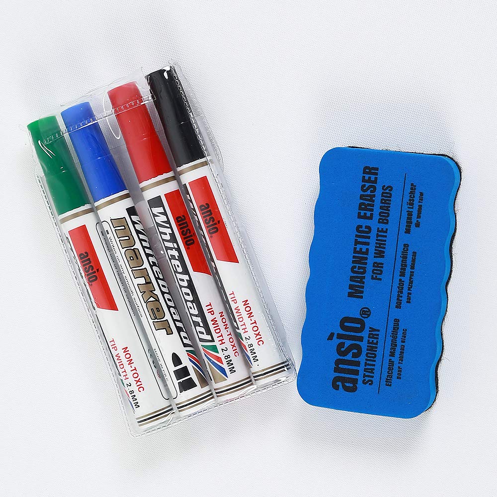 ANSIO Whiteboard Pens, Pack of 4 Dry Wipe Markers with Magnetic Eraser