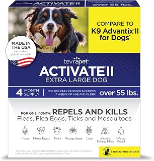 TevraPet Activate II Flea and Tick Prevention for Extra Large Dogs 55+ lbs | Vet Approved, Waterproof & Safe Topical Flea and Tick Drops, 4 Month Supply. Compare to K9 Advantix II and Save. Made in USA.