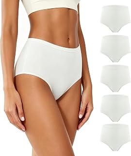 BATTEWA 女性用失禁下着 洗濯可能 漏れ防止 下着 ハイウエスト 綿 膀胱漏れ 50ml (5ホワイト、XL、5パック)