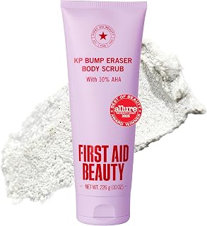 First Aid Beauty KP Bump Eraser Body Scrub, 10% AHA Body Exfoliator | Dermatologist-Tested Keratosis Pilaris Exfoliator to Smooth Rough Bumps & Strawberry Skin, 10% AHA, Safe for Sensitive Skin