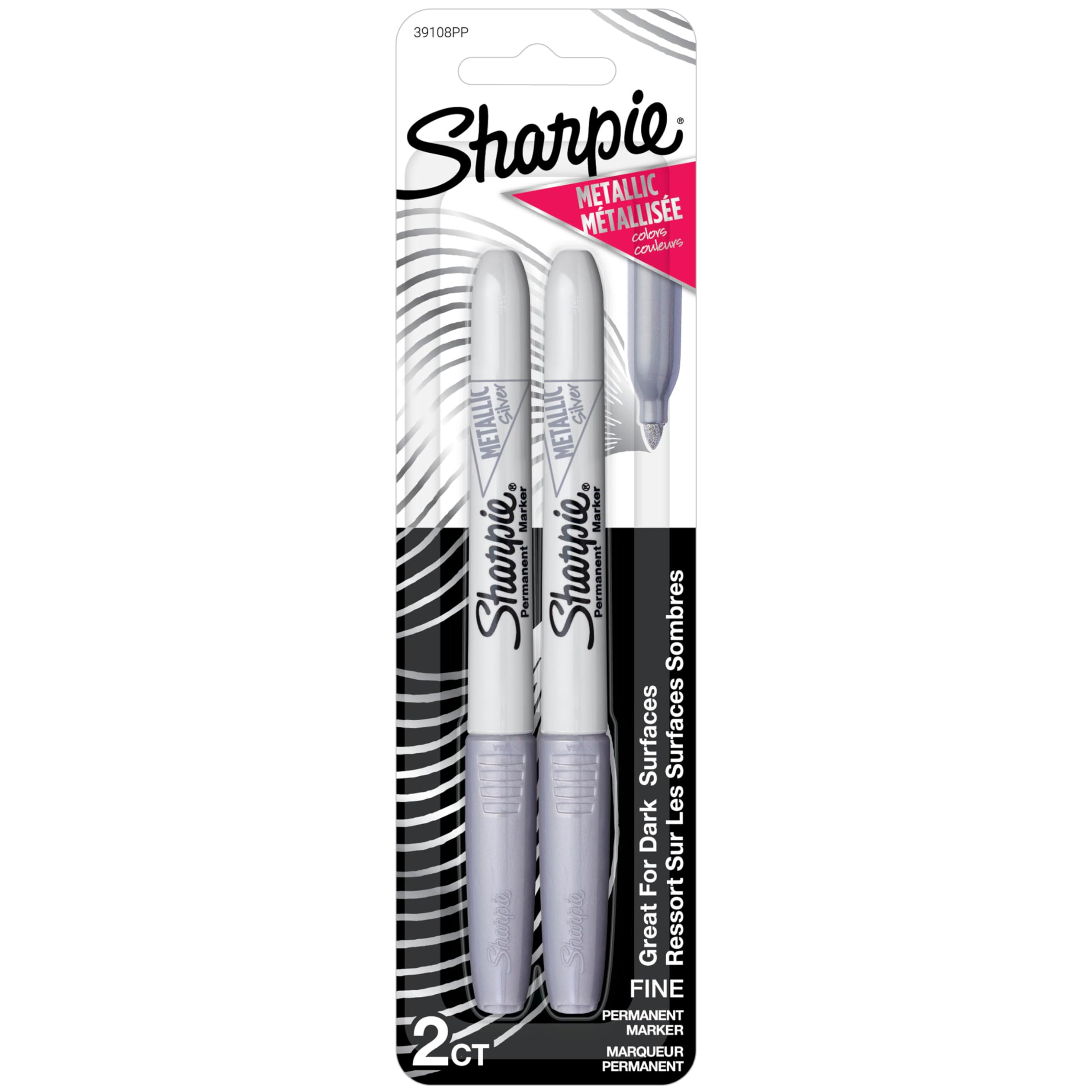 Sharpie Metallic Permanent Markers, Fine Point, Silver, 2 Count - For Black Pape