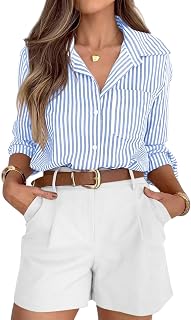 siliteelon Button Down Striped Shirts for Women Work Collared Dress Blouses