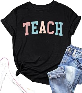 PECHAR ティーチャーシャツ 女性用 ファニーティーチグラフィックTシャツ スクールアウトフィット
