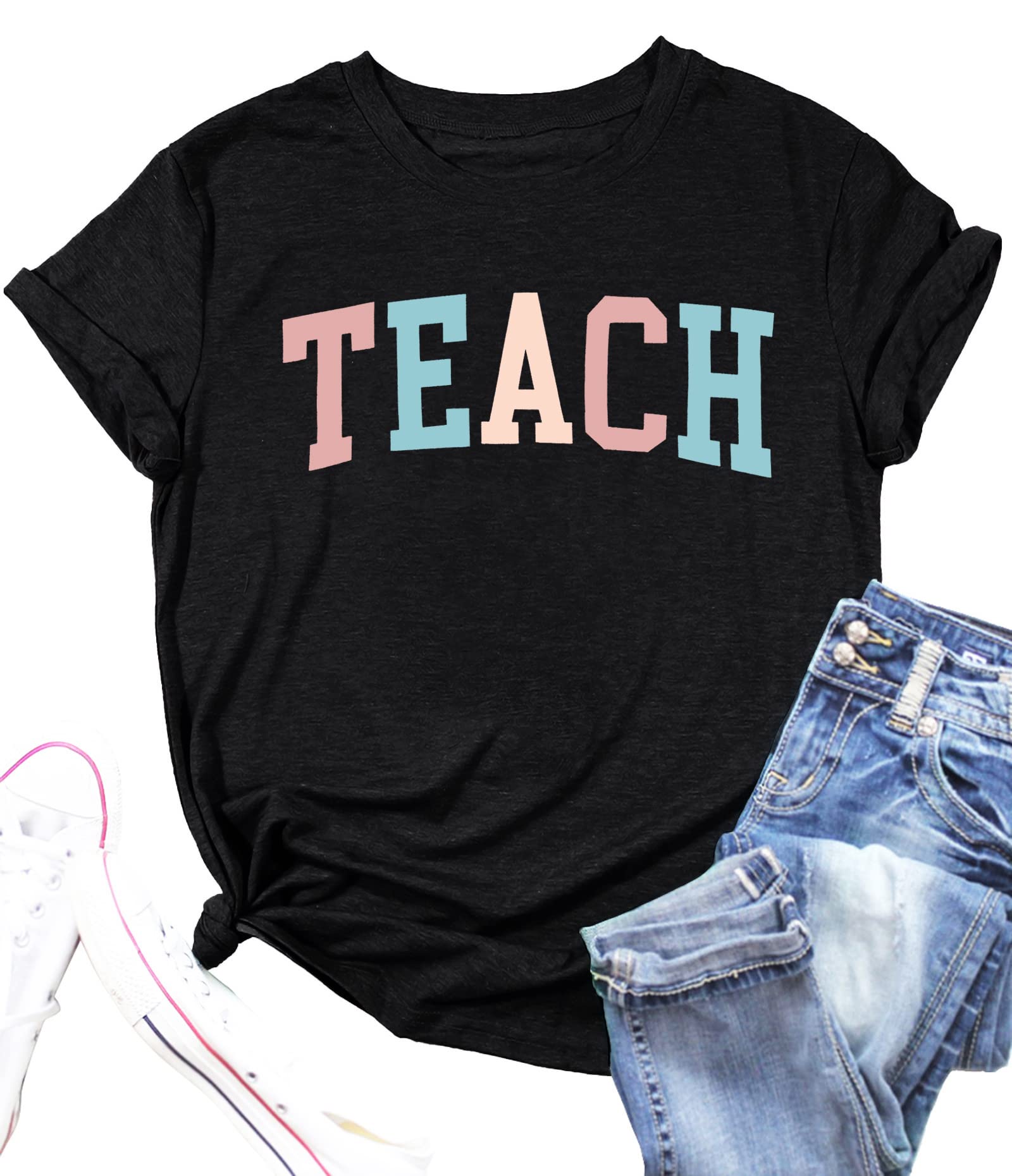 PECHAR ティーチャーシャツ 女性用 ファニーティーチグラフィックTシャツ スクールアウトフィット