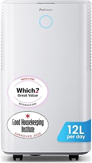 Pro Breeze® OmniDry 12L/Day Dehumidifier with Automatic Humidity Sensor & Display, 24Hr Timer, Laundry Drying, Continuous Drainage (White, 12 Litre)