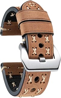 BINLUN Correa Reloj de Cuero Clásica para Hombre 20mm 22mm 24mm 26mm Mujer Negro Marrón Verde Gris Naranja Correas de Reloj de Repuesto con Hilo Cosido a Mano