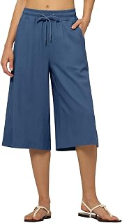 Willit Womens Linen Capri Pants Wide Leg Casual Summer Pleated High Waist Pockets 16 in