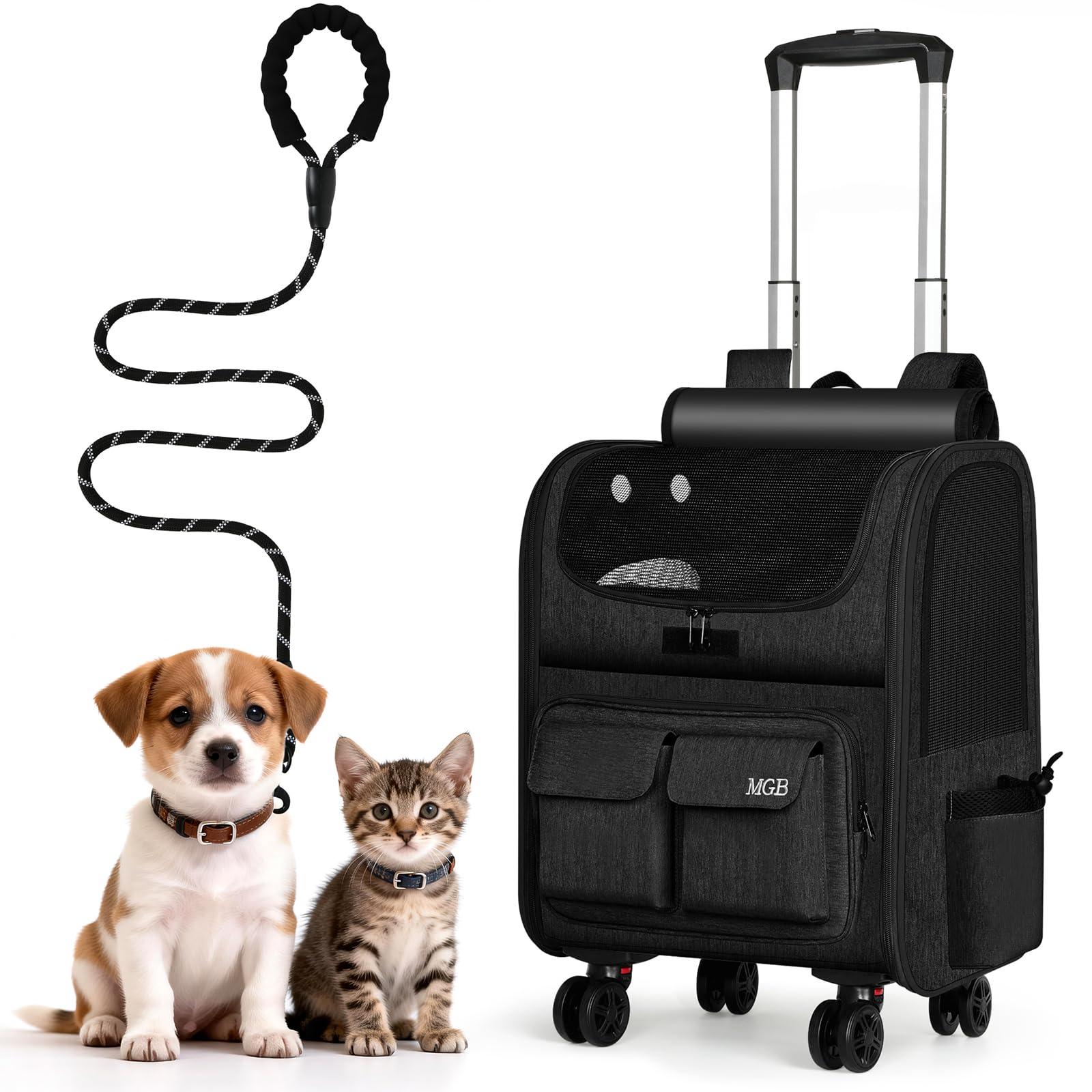 Wheeled Cat Carrier for Cats & Small Dogs Up to 8kg, Black
