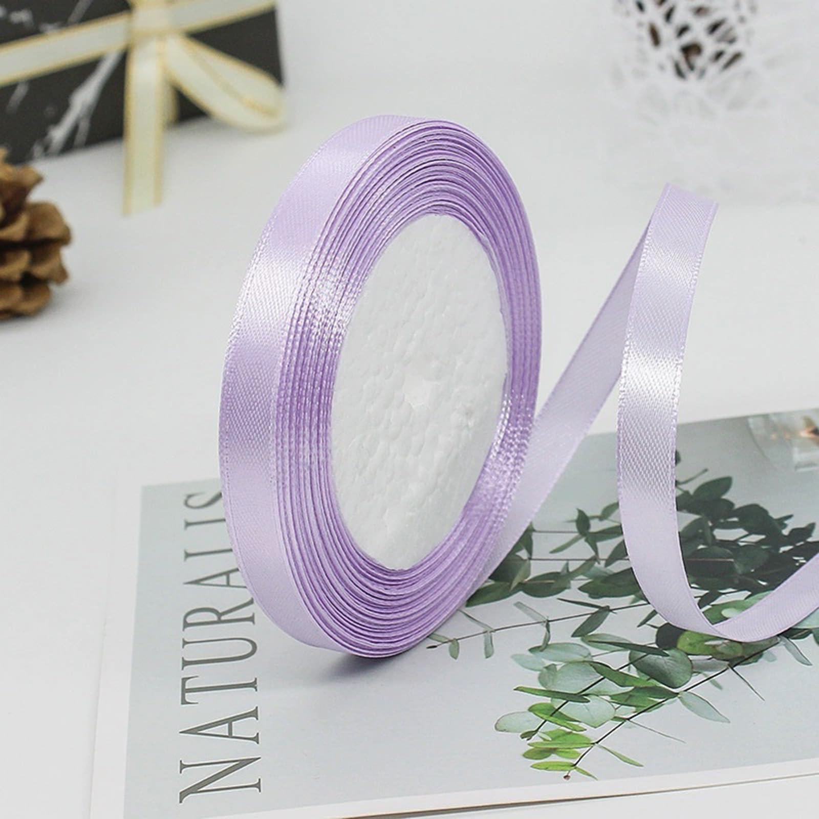 Lavender Satin Ribbon 3/8 Inch x 25 Yards Solid Polyester Ribbons for Gift Wrapp