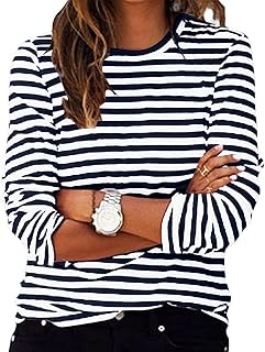 Striped Long Sleeve Top Women Crewneck Shirts UK Ladies Fashion Lightweight Pullover Blouse Dressy Casual Loose Fit Shirts Womens Comfy Going Out Oversized Sweatshirt
