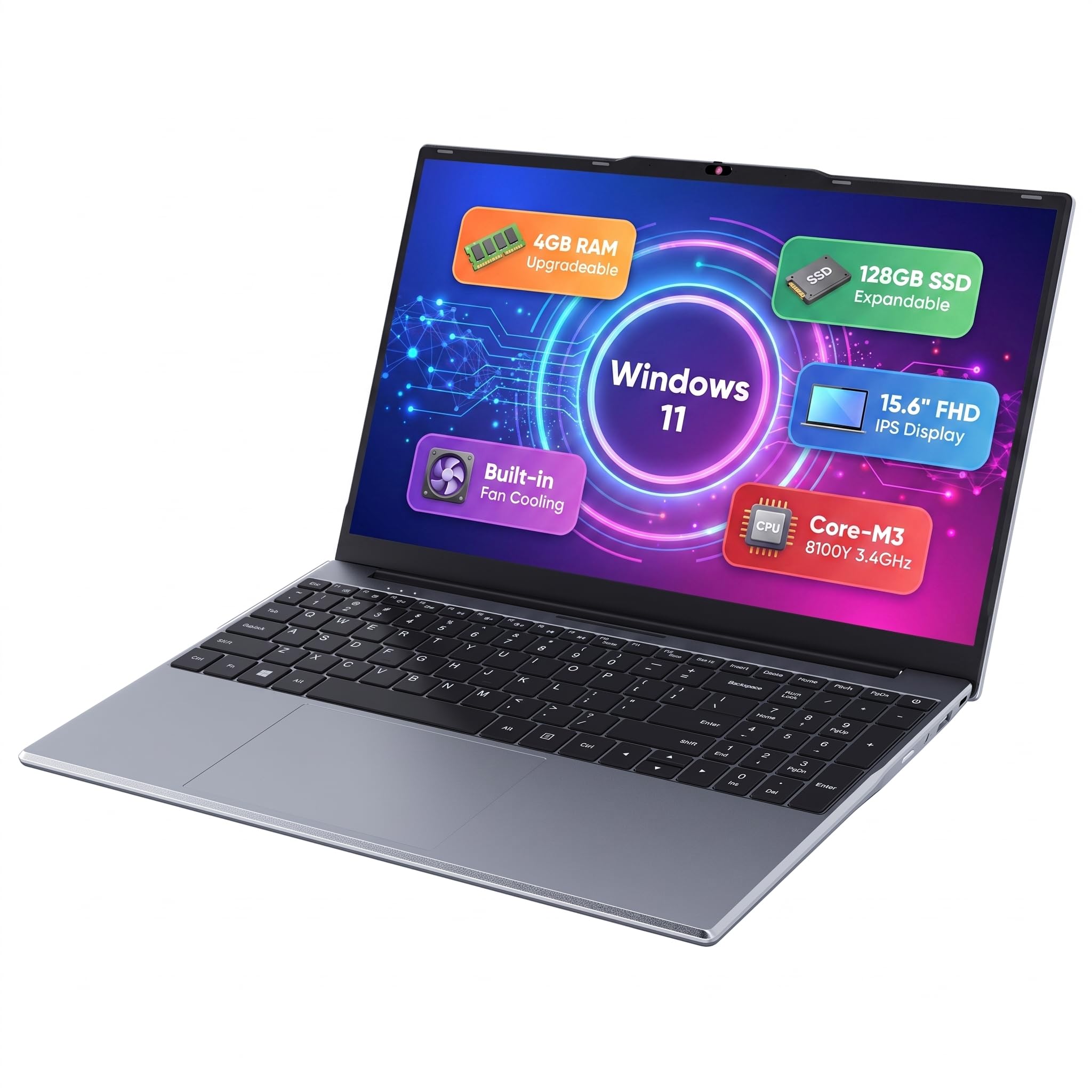 OTVOC 15.6 inch Laptop, Core 8100Y, 4GB So-Dimm RAM, 128GB SSD, Windows 11 | Upg