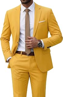 Gumoch YND Men's Slim Fit 2 Piece Suit, One Button Solid Jacket Pants Set with Tie