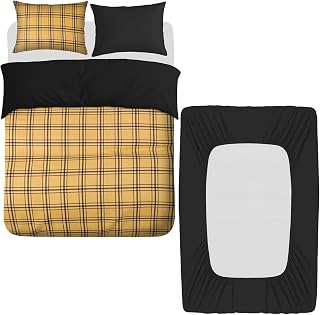 Grace 4 Pcs Double Duvet Set with Matching Black Double Fitted Sheet 40 cm Extra Deep Pocket - UltraSoft Breathable Premium Microfibre Reversible Quilt Cover Bedding Set For All Seasons