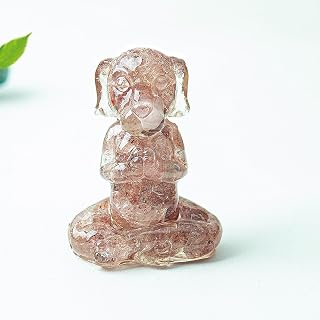Crystal Resin Zen Dog Figurine, Meditating Dog Statue with Natural Crystal Decoration, Handmade Table Decoration for Office, Living Room, Soothing Home Decor