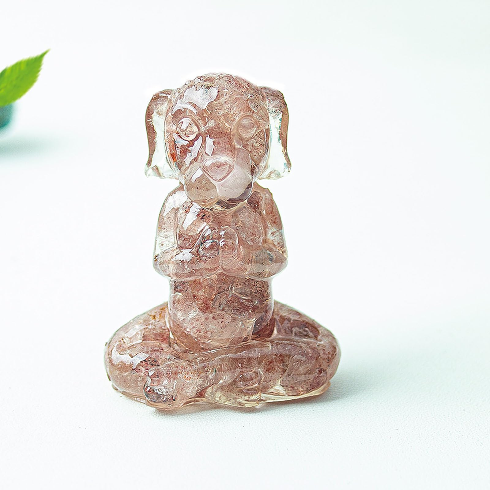 Crystal Resin Zen Dog Figurine, Meditating Dog Statue with Natural Crystal Decor