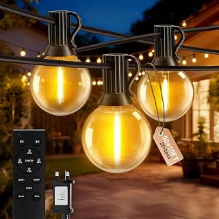 AODLEDY Outdoor String Lights, 60(50+10) FT/18m 25+2 LED G40 Bulbs Garden Lights Mains Powered with Remote Control Dimmable Timer, Waterproof Festoon Light for Balcony Gazebo Patio Pergola