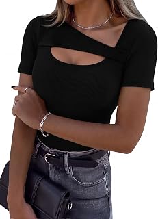 Aottori T Shirts for Women UK Crew Neck Short Sleeve Tops Ribbed Slim Fit