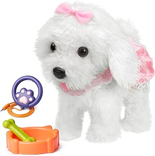 OR OR TU Walking Barking Toy Dog with Remote Control Leash, Plush Puppy Electronic Interactive Toys for Kids, Shake Tail,Pretend Dress Up Realistic Stuffed Animal Dog Age 3 4 5+ Years Old Best Gift