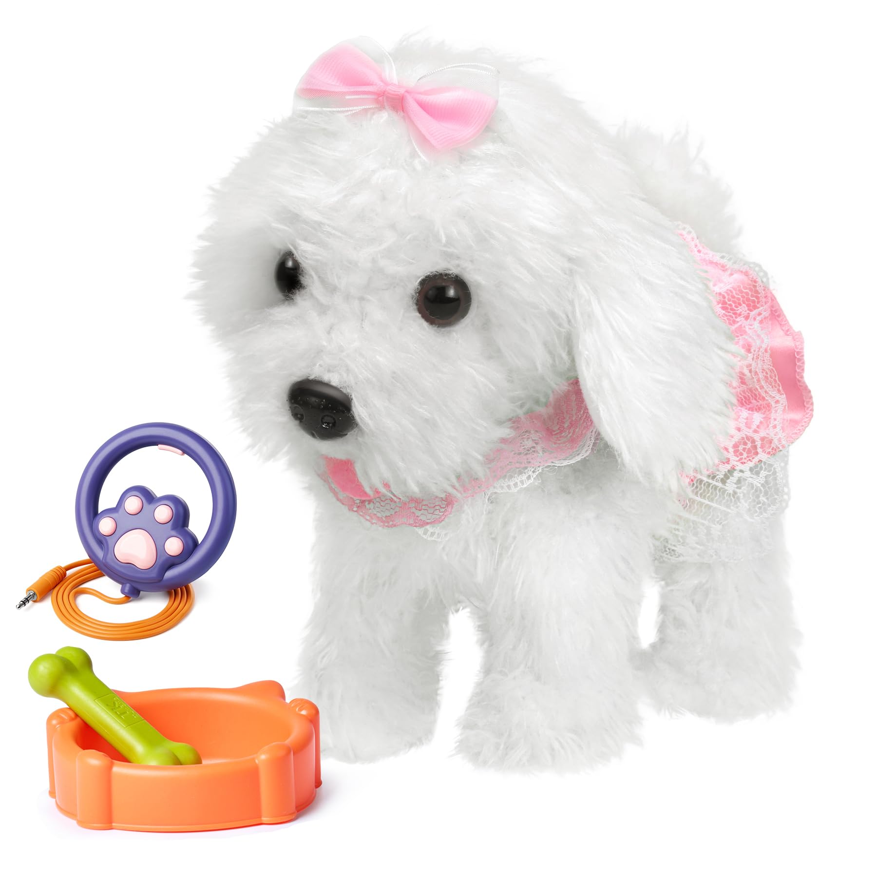 OR OR TU Walking Barking Toy Dog with Remote Control Leash, Plush Puppy Electron