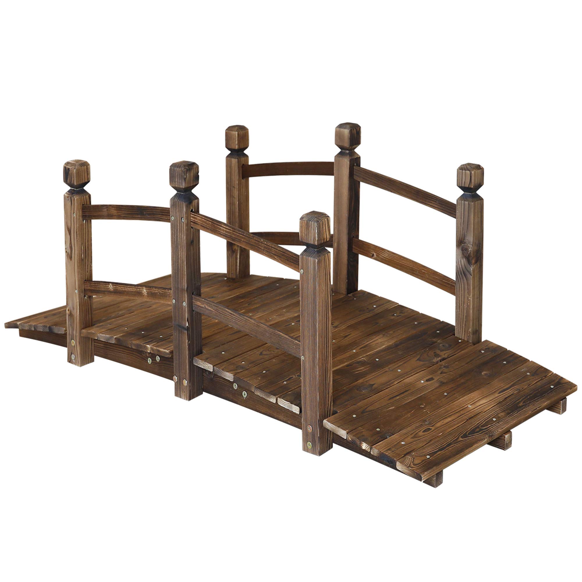 5FT Wooden Garden Bridge Arch Stained Finish Footbridge Decorative Backyard Brid