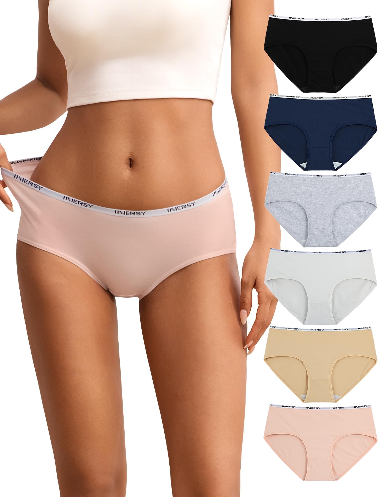 INNERSY Women's Cotton Waist Midi Sports Underwear Panties Pack of 6