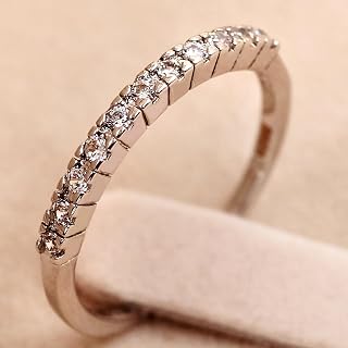 Platinum Plated/Rose Gold Plated Half Eternity Band Ring 2mm White/Purple/Red Zircon Stackable Wedding Engagement Rings for Women Birthday Anniversary