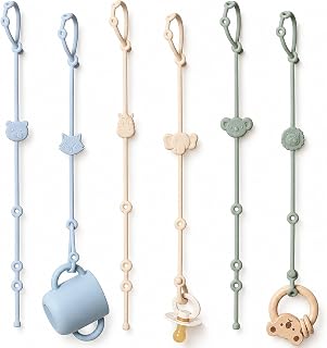 ROCCED Toy Straps for Baby 6pcs, Silicone High Chair Toys Straps Stroller Accessories Toddler Bottle Strap Car Seat Toys Baby Travel Essential Toy Strap Silicone Ivory+Sage+Blue