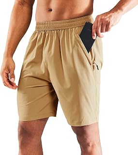 MIER Men's 7 Inch Athletic Shorts with 3 Zipper Pockets, Dry Fit