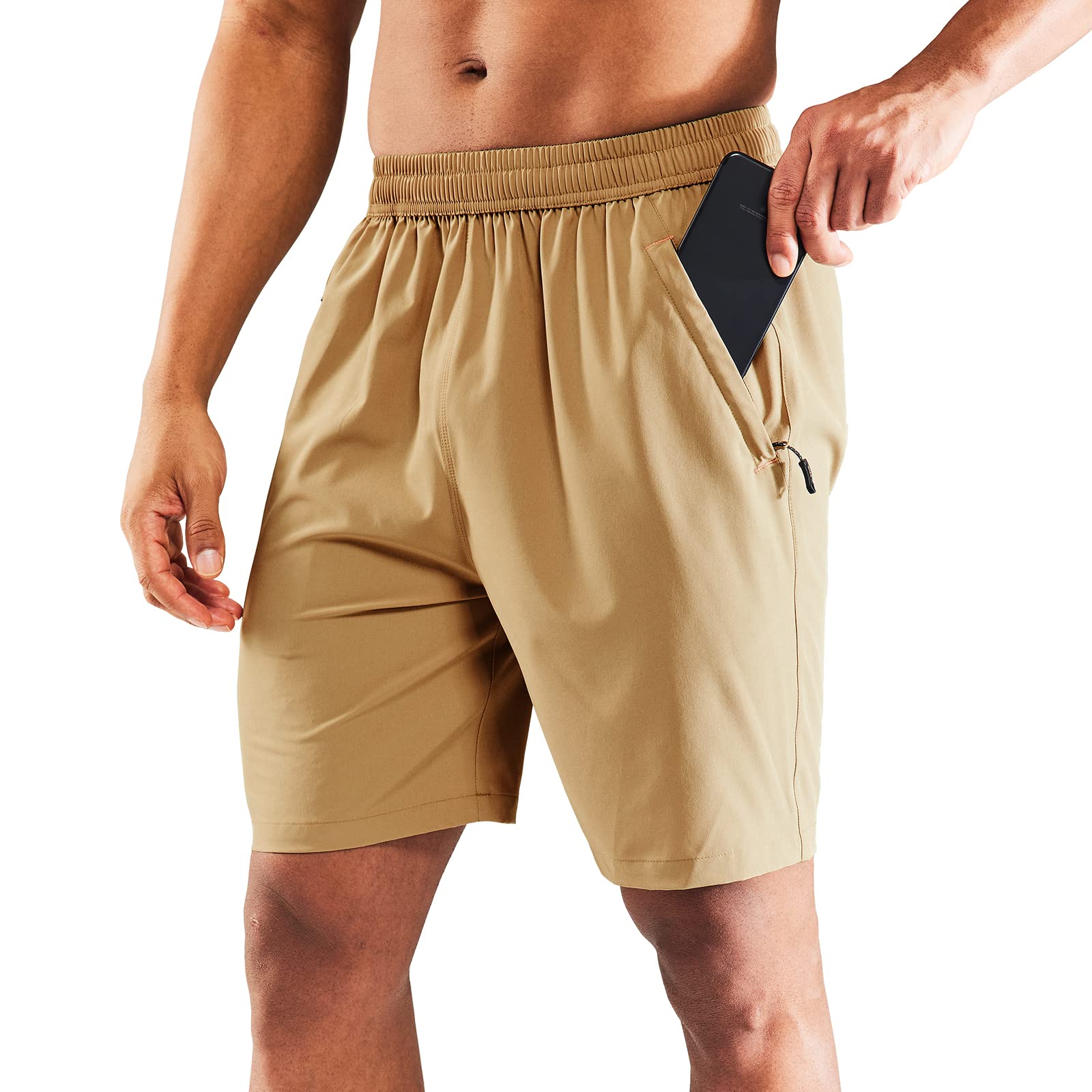 MIER Men's 7 Inch Athletic Shorts with 3 Zipper Pockets, Dry Fit