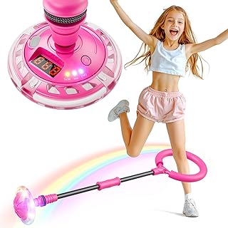 Flooyes Skip Ball for Kids, Ankle Skip Ball Toy with Counter, Timer | Cal Calculator, Girl Birthday Gifts for Age 6 7 8 9 10+, Rechargeable Colorful Flash Wheel Skip Ball for Girls
