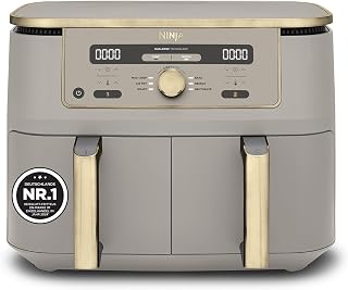 Ninja Dual Zone Digital Air Fryer 9.5L 6-in-1 Stone/Gold | 2 Drawers, Hot Air Frying, Max Crisp, Roasting, Baking, Reheating, Dishwasher Safe Baskets - DZ400EUSTGD