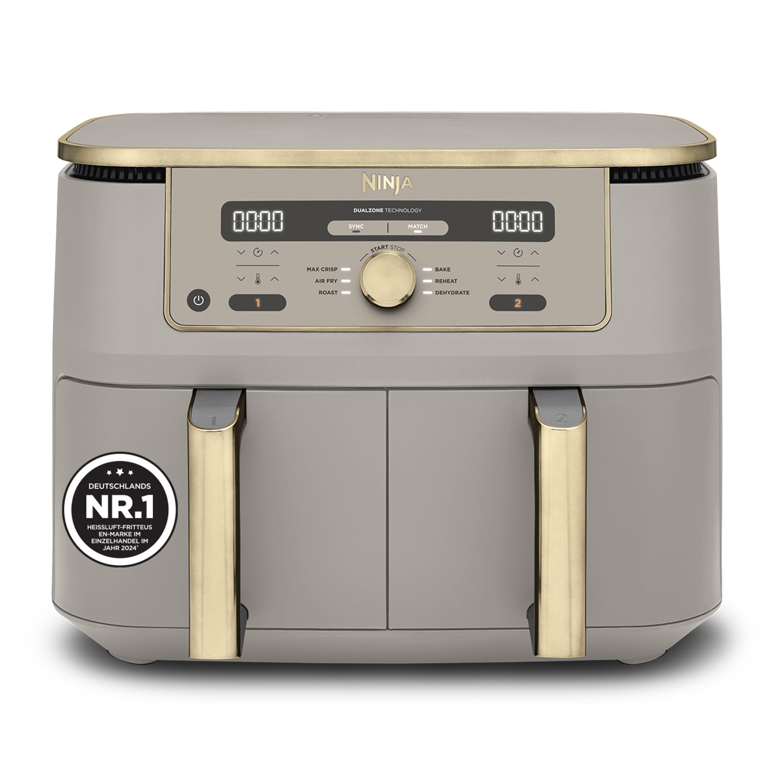 Ninja Dual Zone Digital Air Fryer 9.5L 6-in-1 Stone/Gold | 2 Drawers, Hot Air Fr