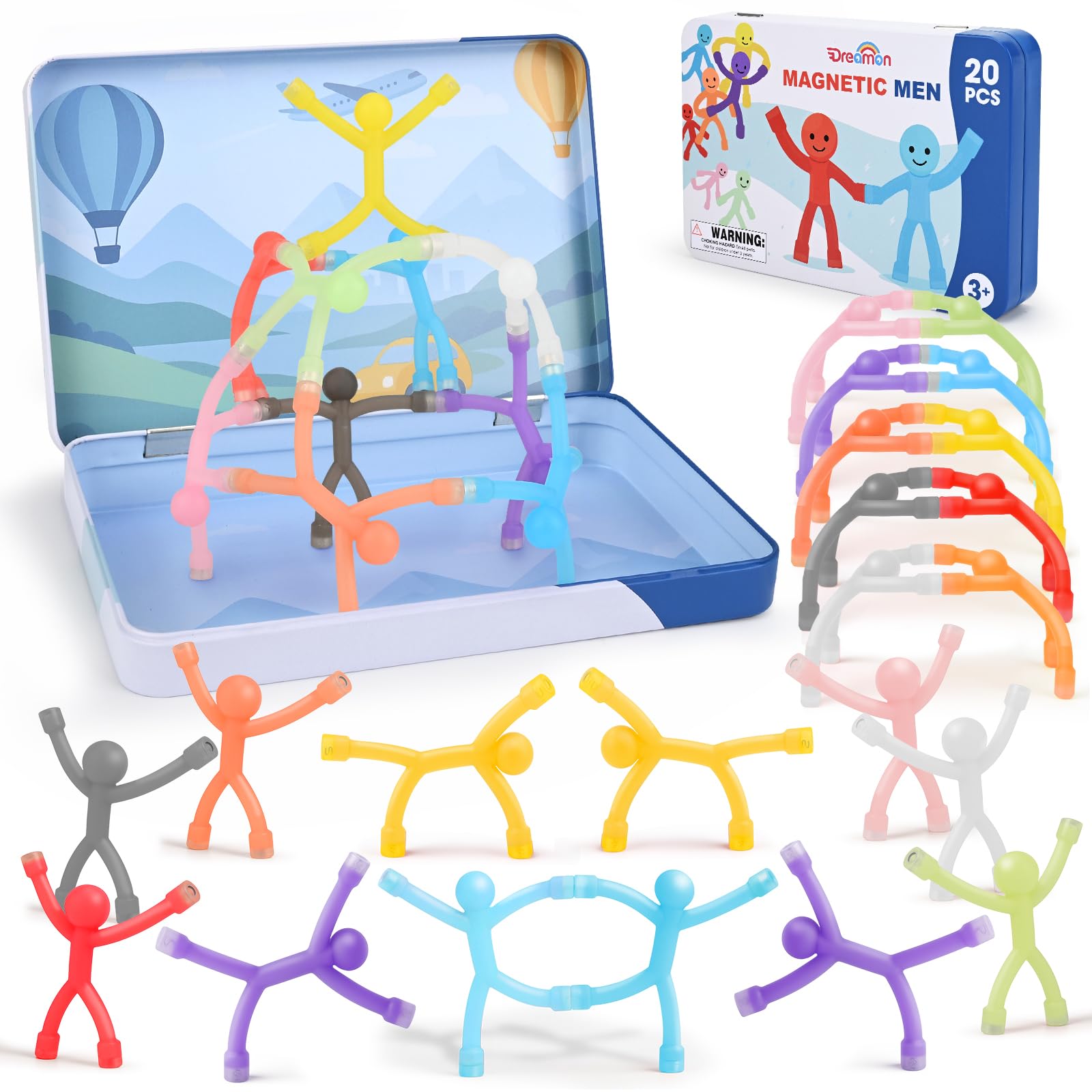 20Pcs Magnetic Travel Toys, Magnets Men for Kids with Portable Metal Box | Airpl