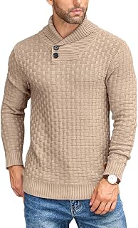 COOFANDY Suéter de punto trenzado con cuello de chal para hombre, ajuste delgado, casual, con botones