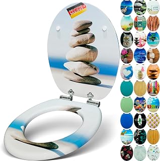 Premium Toilet Seat with Soft Close Mechanism - High-Quality Wooden Toilet Lid, Many Colourful Designs, High Sitting Comfort, Easy Assembly, includes Assembly Instructions (English Language