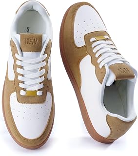 HXV Women Fashion Sneakers Casual Tennis Shoes Retro Trendy Low Top Lace-Up Breathable Non Slip Lightweight Comfortable Zero Drop Cute Flat Walking Shoes