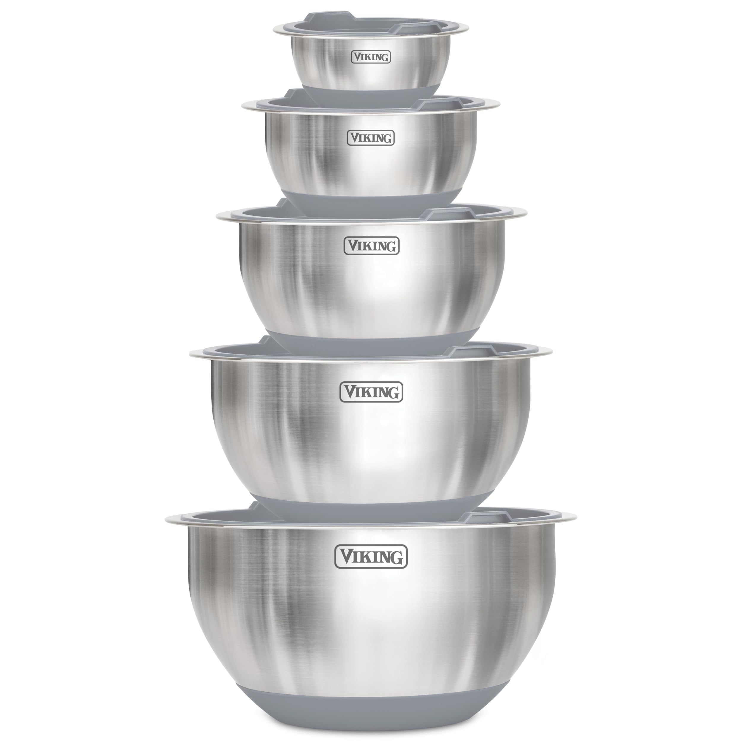 Viking Mixing Bowls Set, 10 Piece Stainless Steel Kitchen Cookware, Non-Slip Sil