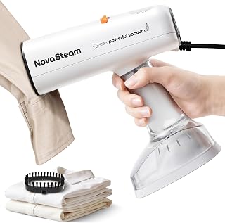 Vacuum Steamer for Clothes Handheld, 4500Pa Pure Force Clothing Steamer | 100-120V Portable Travel Steam Iron, 1750W Large Ceramic Heat Panel, 340ml Detachable Water Tank, 15s Fast Heat, White