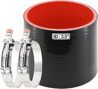 Silicone Straight Hose 3 1/2 inch(89mm) Coupler, Rubber 4-ply Reinforced 3 inch Length Pipe 3.5" Air Intake Exhaust Hose Turbo Intercooler Coolant Radiator Tubing with Stainless Steel T-Bolt Clamps